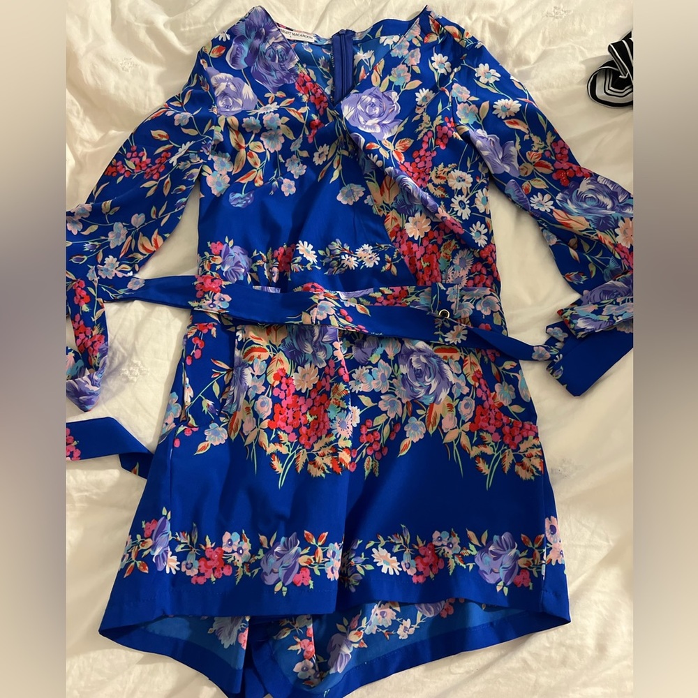 Goodnight Macaroon Royal Blue Floral Long-Sleeve Wrap Romper